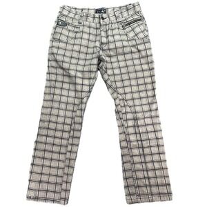 FUSAI Plaid Jeans Mens 36x32 Straight Leg Cotton Zipper Pockets Casual Pants
